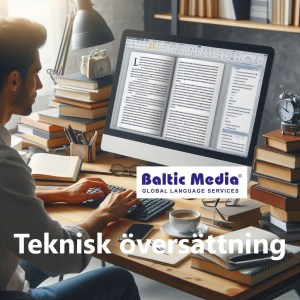 “Teknisk översättare arbetar med översättning av tekniska manualer för Baltic Media®”